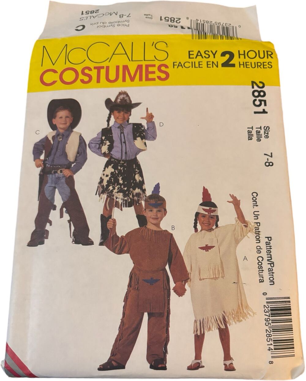 McCall's Children's, Boys' and Girls' Cowboys and Indians Costumes-7-8